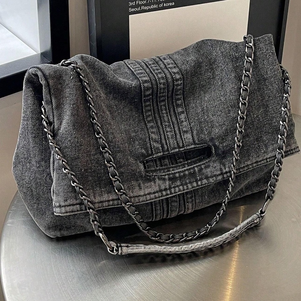 Denim Jean Medium size Chain Strap Tote Shoulder Crossbody Bag